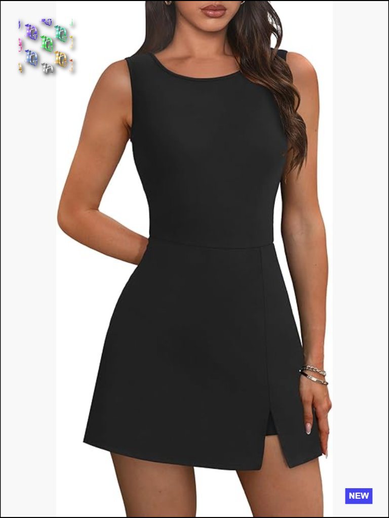 Athletic Dress With Built-In Shorts And Pockets Crew Neck Sleeveless